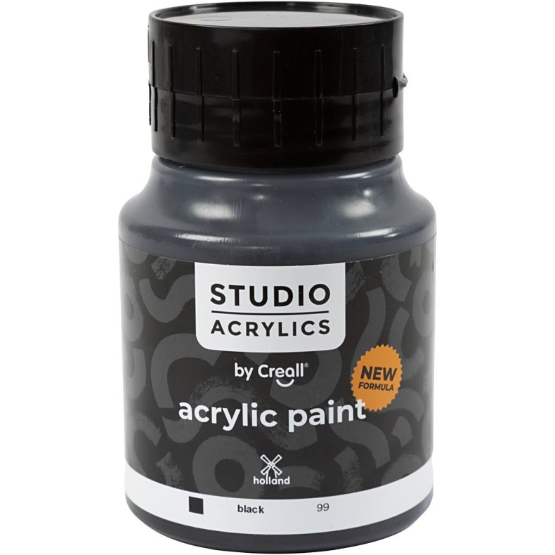 Creall Studio Akrylmaling, d&aelig;kkende, black (99), 500 ml/ 1 fl.