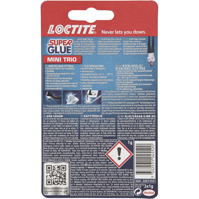 Loctite Super Glue, 3x1 g/ 1 pk.