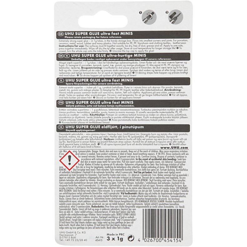 UHU sekundlim, 3x1 g/ 1 pk.