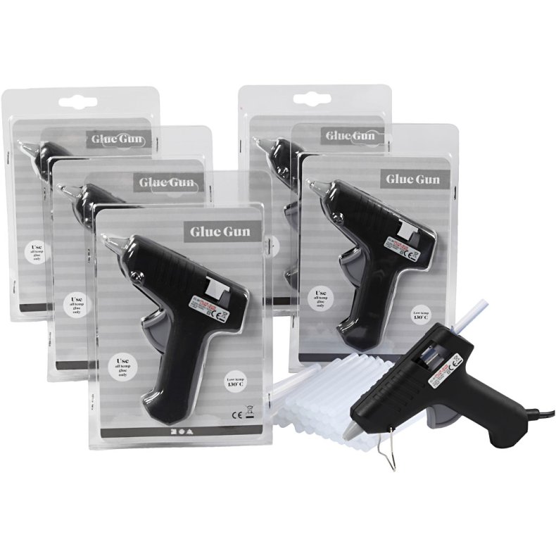 Limpistoler med lim, 130 &deg;C - lavtemperatur, ca. 125 cm ledning, EU, 1 s&aelig;t