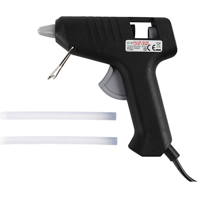 Limpistoler med lim, 130 &deg;C - lavtemperatur, ca. 125 cm ledning, EU, 1 s&aelig;t