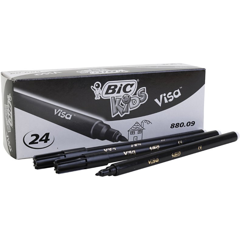 BIC Visafin Tusch, streg 0,7 mm, sort, 24stk./ 1 pk.