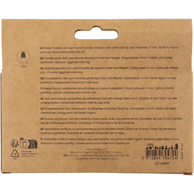 Kreativ Multi Tusch, streg 4 mm, ass. farver, 6 stk./ 1 pk.