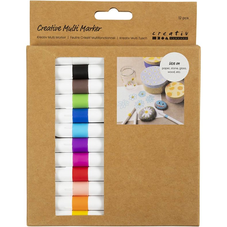 Kreativ Multi Tusch, streg 4 mm, ass. farver, 12 stk./ 1 pk.