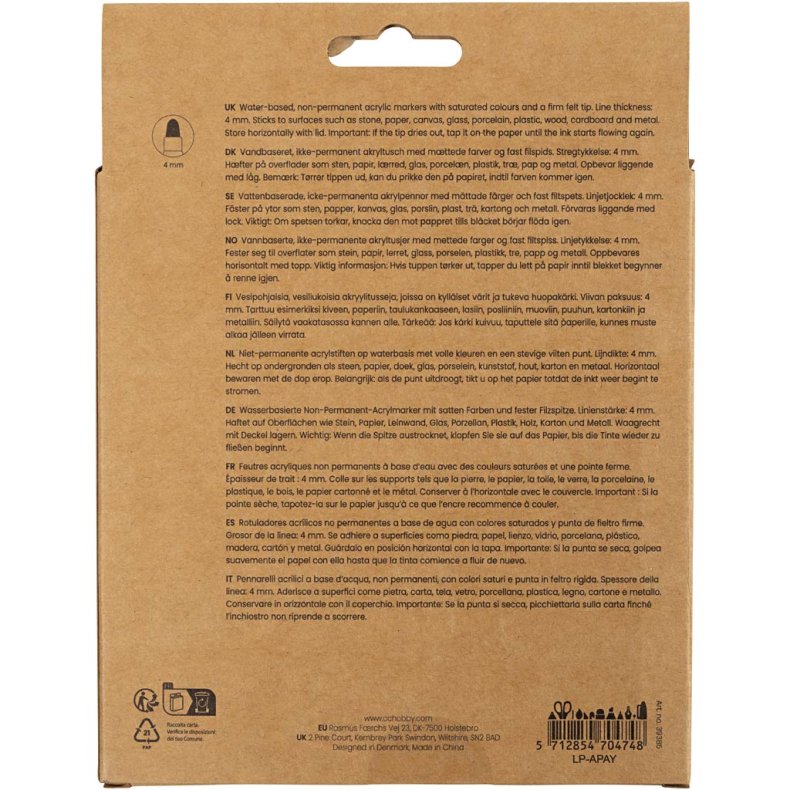 Kreativ Multi Tusch, streg 4 mm, ass. farver, 12 stk./ 1 pk.