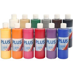 Plus Color Hobbymaling, standardfarver, 12x250 ml/ 1 pk.