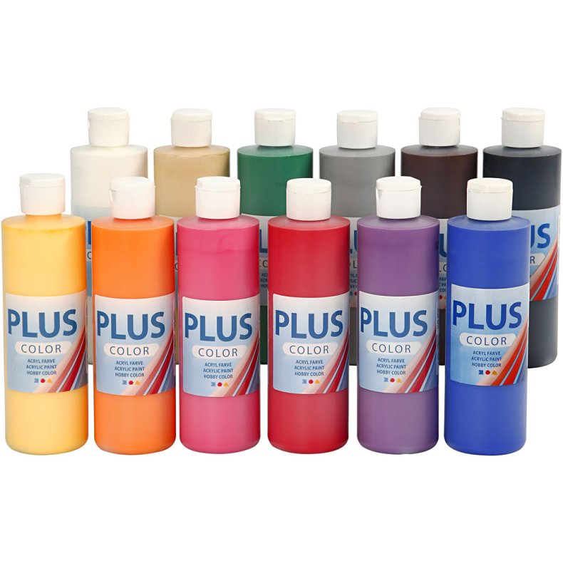 Plus Color Hobbymaling, standardfarver, 12x250 ml/ 1 pk.