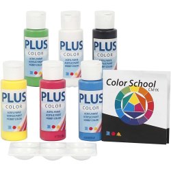 Plus Color Hobbymaling, prim&aelig;rfarver, 6x60 ml/ 1 pk.