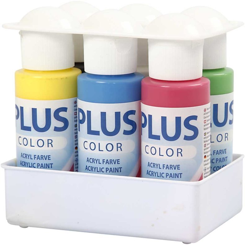 Plus Color Hobbymaling, prim&aelig;rfarver, 6x60 ml/ 1 pk.