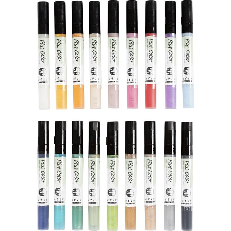 Plus Color Tusch, L: 14,5 cm, streg 1-2 mm, ass. farver, 5,5 ml, 18 stk./ 1 pk.