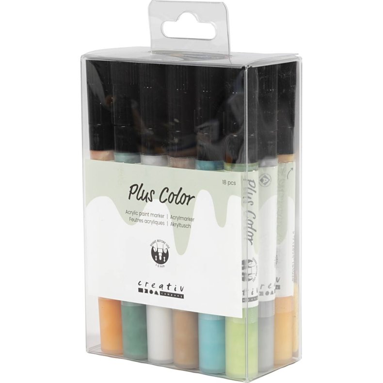 Plus Color Tusch, L: 14,5 cm, streg 1-2 mm, ass. farver, 5,5 ml, 18 stk./ 1 pk.
