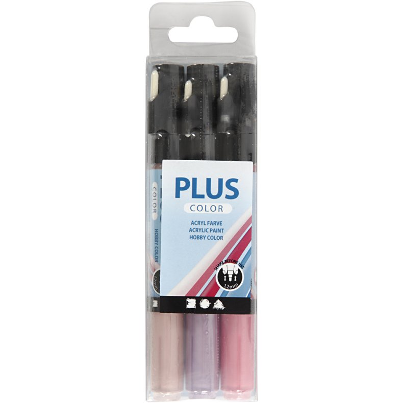 Plus Color Tusch, L: 14,5 cm, streg 1-2 mm, fuchsia, st&oslash;vet rosa, dark lilac, 5,5 ml, 3 stk./ 1 pk.