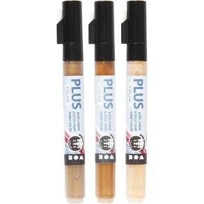 Plus Color Tusch, L: 14,5 cm, streg 1-2 mm, lys pudder, guld, raw sienna, 5,5 ml, 3 stk./ 1 pk.
