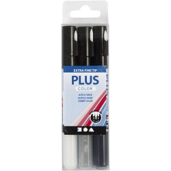 Plus Color Tusch, L: 14,5 cm, streg 0,7 mm, sort, r&aring;hvid, rain grey, 5,5 ml, 3 stk./ 1 pk.