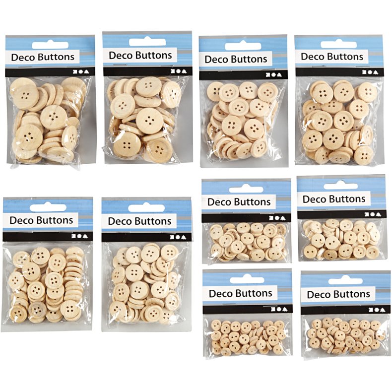 Tr&aelig;knapper, diam. 8+11+15+18+23 mm, 440 stk./ 1 pk.