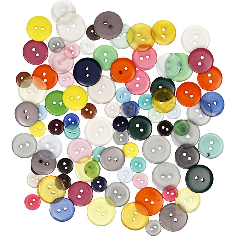 Knappe-mix, diam. 12+18+20 mm, ass. farver, 100stk./ 1 pk., 50 g