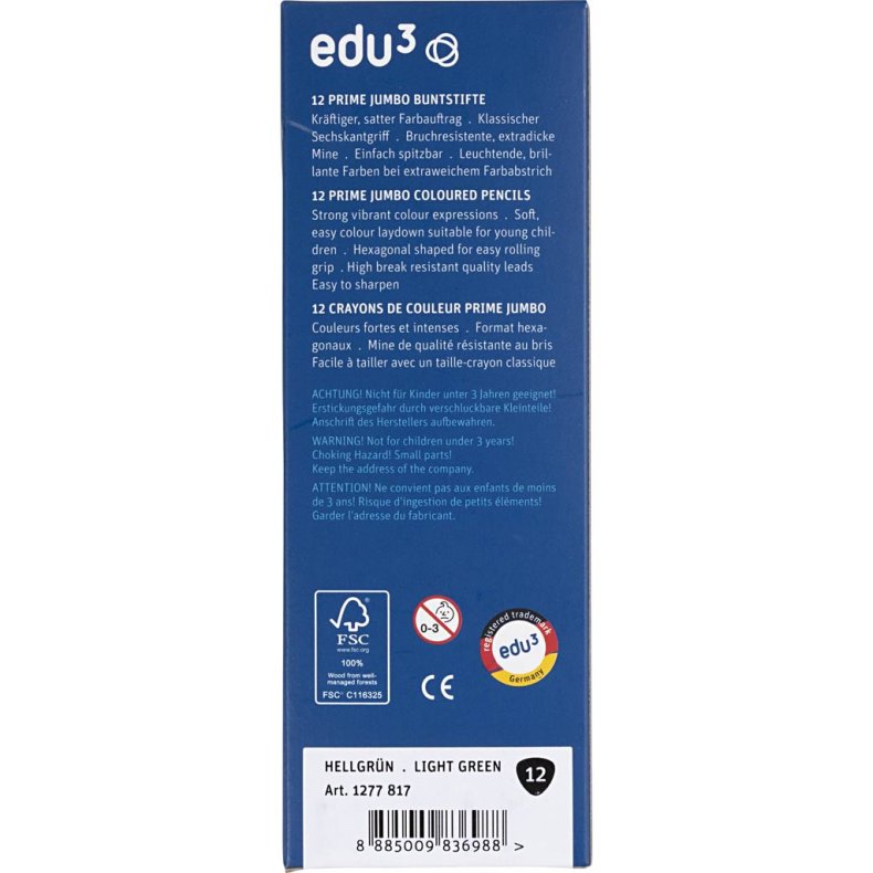 edu Kraftige Farveblyanter, tykkelse 10 mm, mine 6,25 mm, lys gr&oslash;n, 12 stk./ 1 pk.