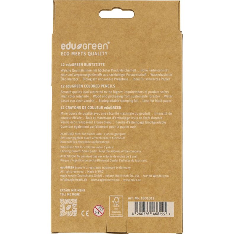 Edugreen Kraftige Farveblyanter, tykkelse 10 mm, mine 5 mm, ass. farver, 12 stk./ 1 pk.