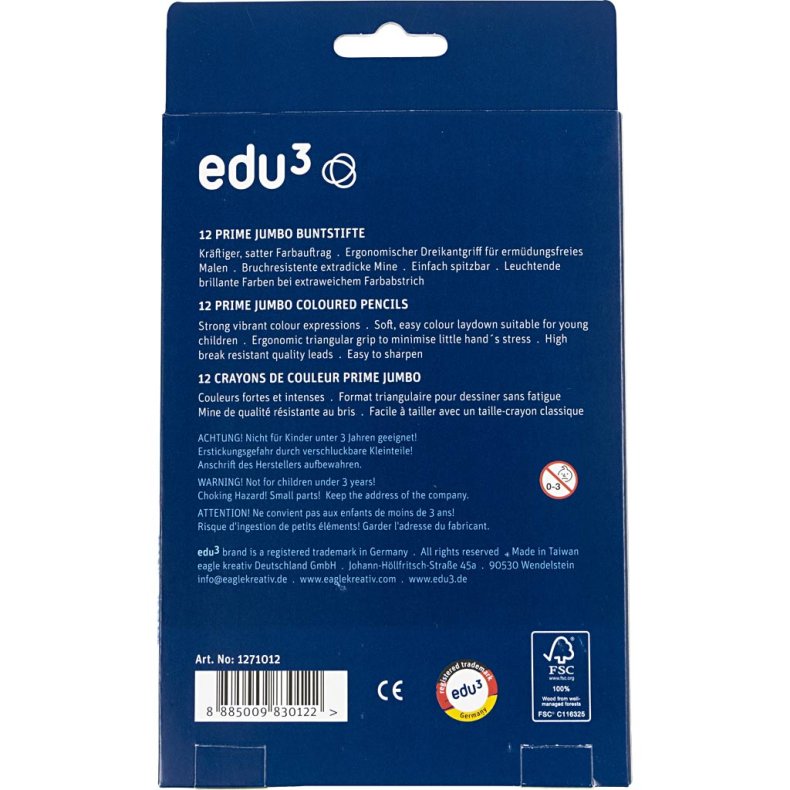 edu Kraftige Farveblyanter, tykkelse 10 mm, mine 6,25 mm, ass. farver, 12 stk./ 1 pk.
