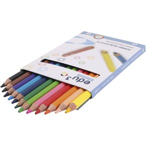 edu Jumbo Farveblyanter, tykkelse 10 mm, mine 5 mm, ass. farver, 12 stk./ 1 pk.