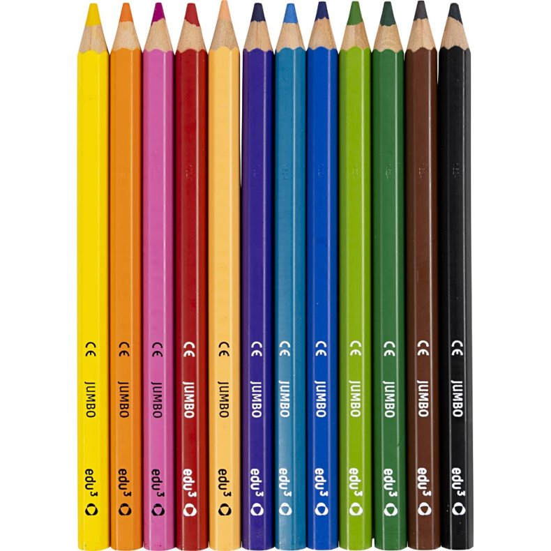 edu Jumbo Farveblyanter, tykkelse 10 mm, mine 5 mm, ass. farver, 12 stk./ 1 pk.
