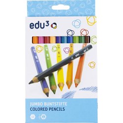 edu Jumbo Farveblyanter, tykkelse 10 mm, mine 5 mm, ass. farver, 12 stk./ 1 pk.