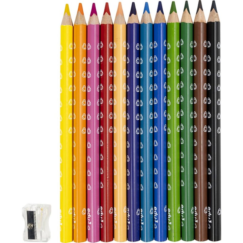 edu Jumbo Farveblyanter, tykkelse 10 mm, mine 5 mm, ass. farver, 12 stk./ 1 pk.