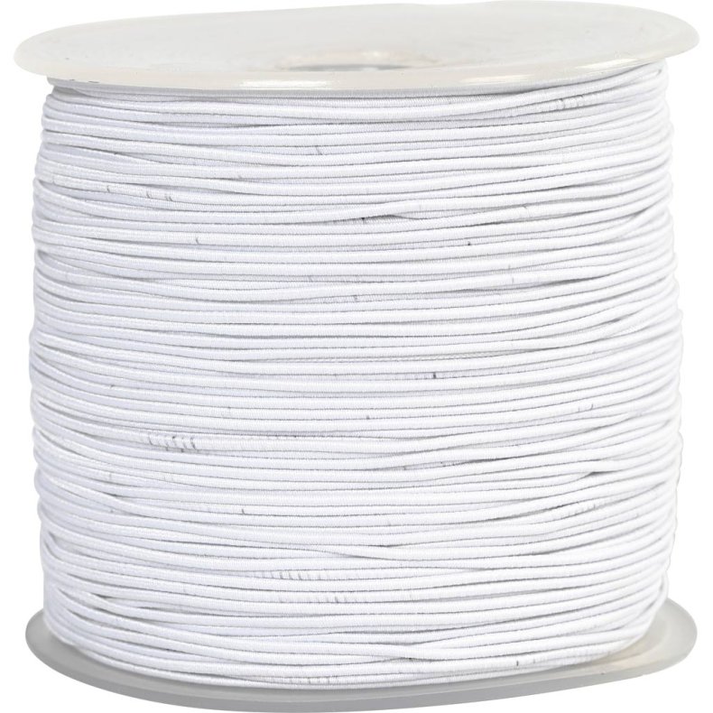 Elastiksnor, tykkelse 1 mm, hvid, 250 m/ 1 rl.