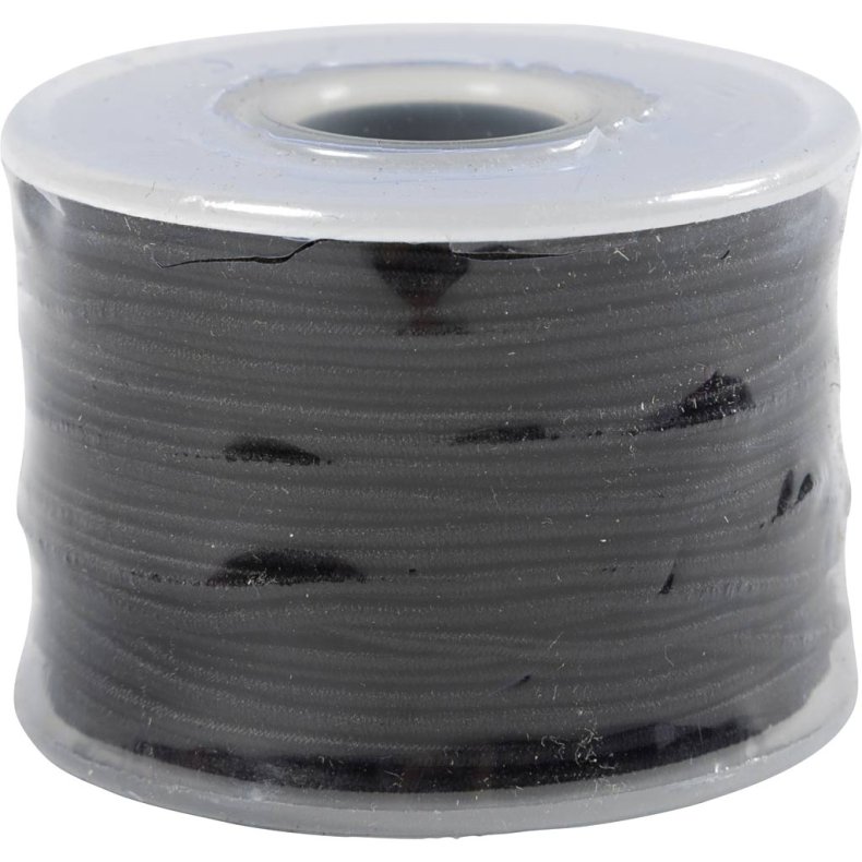 Elastiksnor, tykkelse 1 mm, sort, 25 m/ 1 rl.