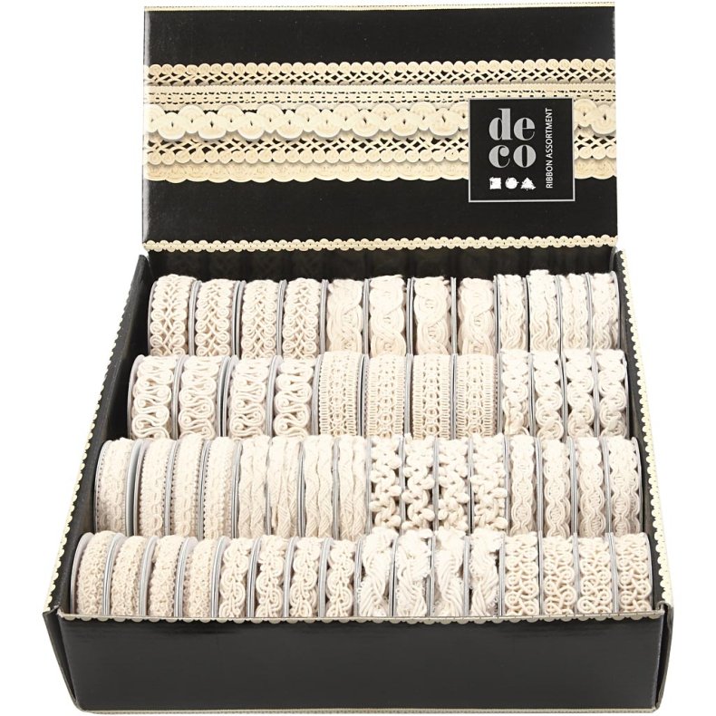 Dekorationsb&aring;nd, B: 6-18 mm, creme, 56x0.90 m/ 1 pk.