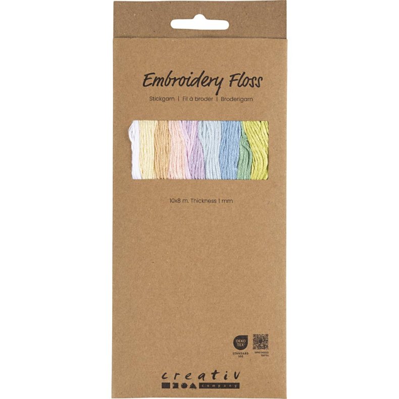 Broderigarn, tykkelse 1 mm, pastelfarver, 10x8 m/ 1 pk.