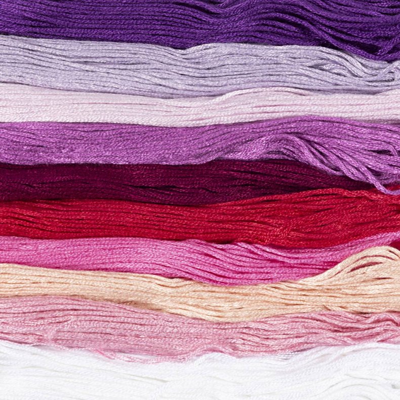 Broderigarn, tykkelse 1 mm, lilla/pink harmoni, 10x8 m/ 1 pk.
