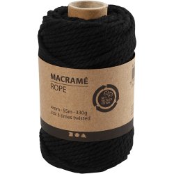 Macram&eacute; reb, L: 55 M, diam. 4 mm, sort, 330 g/ 1 rl.