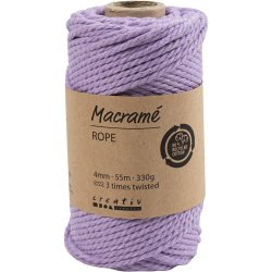 Macram&eacute; reb, L: 55 M, diam. 4 mm, lilla, 330 g/ 1 rl.