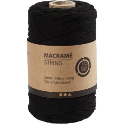 Macram&eacute; Snor, L: 198 M, diam. 2 mm, sort, 330 g/ 1 rl.