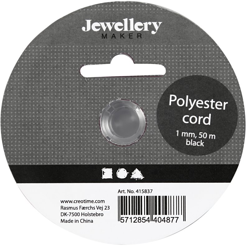 Polyester snor, tykkelse 1 mm, sort, 50 m/ 1 rl.