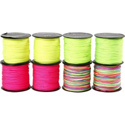 Knyttesnor, tykkelse 1 mm, neon gr&oslash;n, neon pink, neon gul, neonmix, 8x28 m/ 1 pk.
