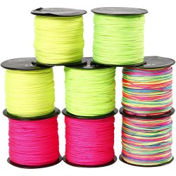 Knyttesnor, tykkelse 1 mm, neon gr&oslash;n, neon pink, neon gul, neonmix, 8x28 m/ 1 pk.