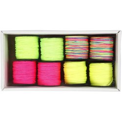 Knyttesnor, tykkelse 1 mm, neon gr&oslash;n, neon pink, neon gul, neonmix, 8x28 m/ 1 pk.