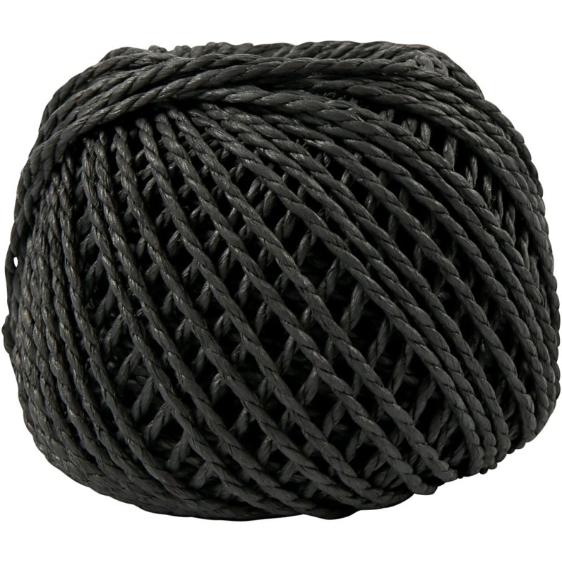 Papirgarn, tykkelse 2,5-3 mm, sort, 40m/ 1 ngl., 150 g