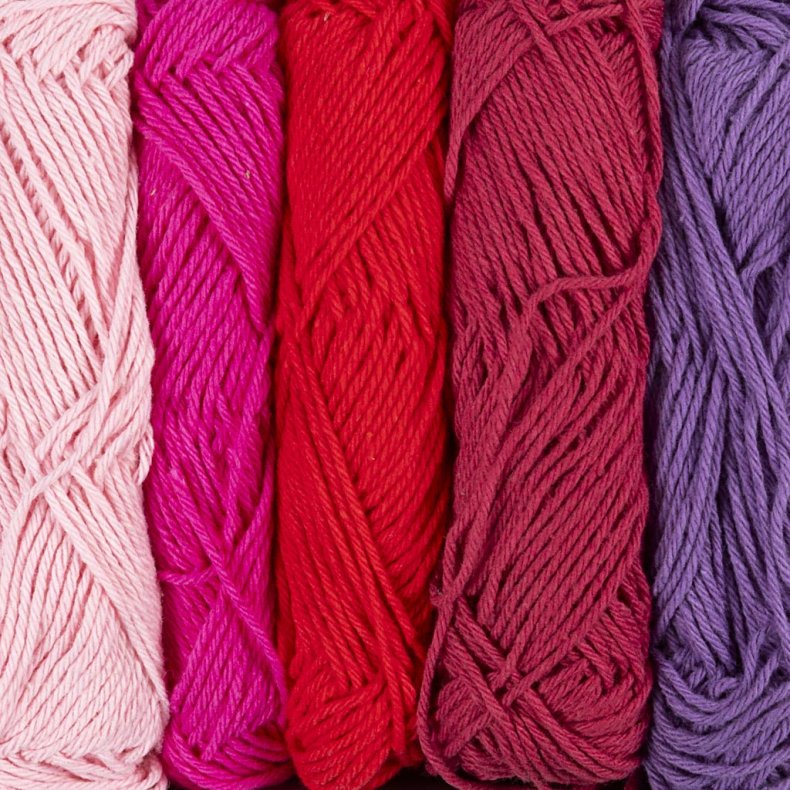 Bomuldsgarn, nr. 8/4, L: 5x50 M, lilla/pink harmoni, 5x20 g/ 1 pk.