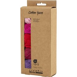 Bomuldsgarn, nr. 8/4, L: 5x50 M, lilla/pink harmoni, 5x20 g/ 1 pk.