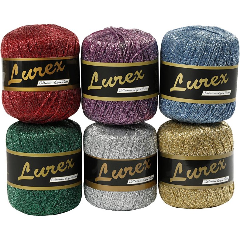 Lurex Garn, L: 160 m, ass. farver, 6x25g/ 1 pk.