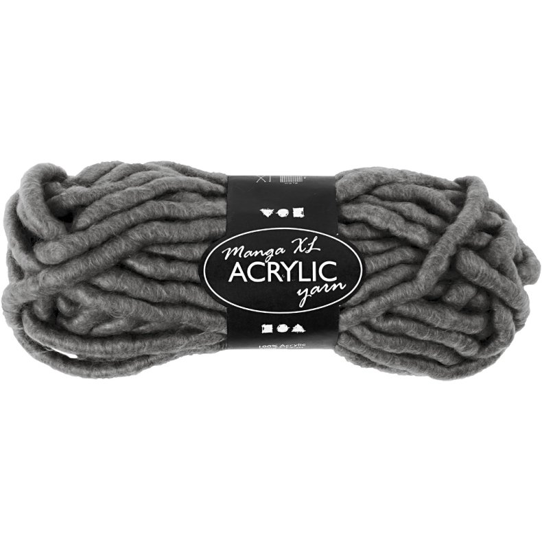 XL K&aelig;mpegarn af Polyacryl, L: 17 M, str. manga, gr&aring;, 200 g/ 1 ngl.