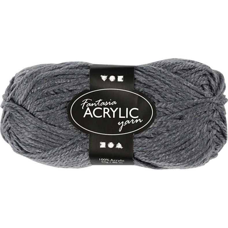 Fantasia Polyacrylgarn, L: 80 M, pind 4,5-5, gr&aring;, 50 g/ 1 ngl.