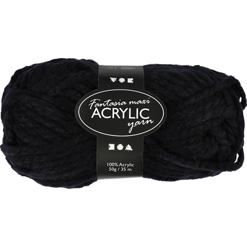 Fantasia Polyacrylgarn, L: 35 M, pind 9-10, sort, 50 g/ 1 ngl.