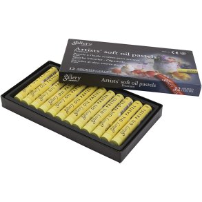Gallery Oliepastel, L: 7 cm, diam. 11 mm, tykkelse 11 mm, citrongul, 12 stk./ 1 pk.