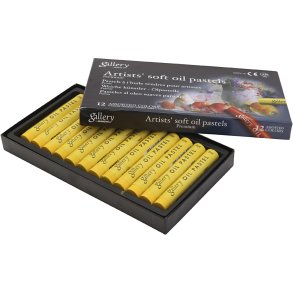 Gallery Oliepastel, L: 7 cm, diam. 11 mm, tykkelse 11 mm, gul, 12 stk./ 1 pk.