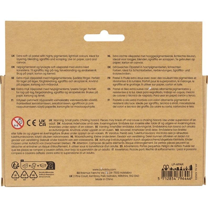 Oliepastel, L: 7 cm, tykkelse 11 mm, standardfarver, 12 stk./ 1 pk.