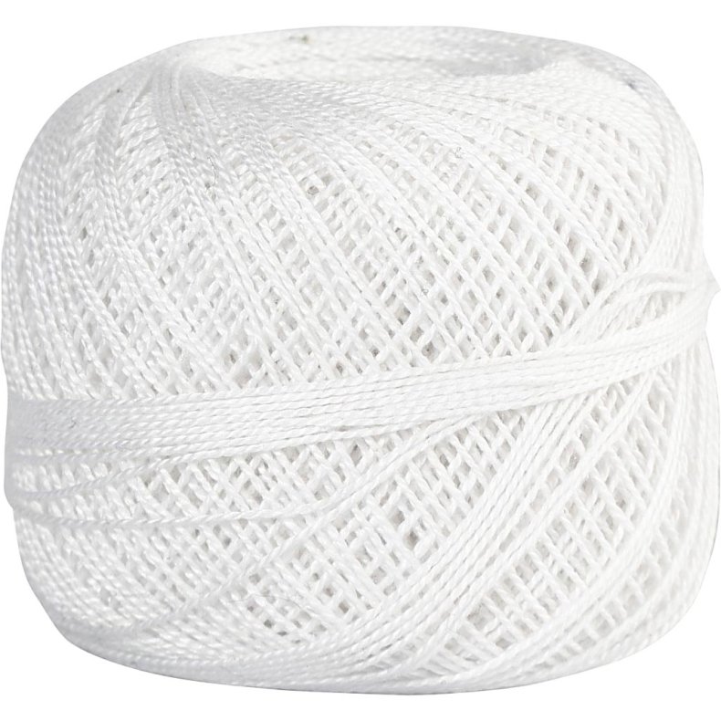 Merceriseret bomuldsgarn, n&aring;l 2-2,5, hvid, 125 m, 20 g/ 1 ngl.